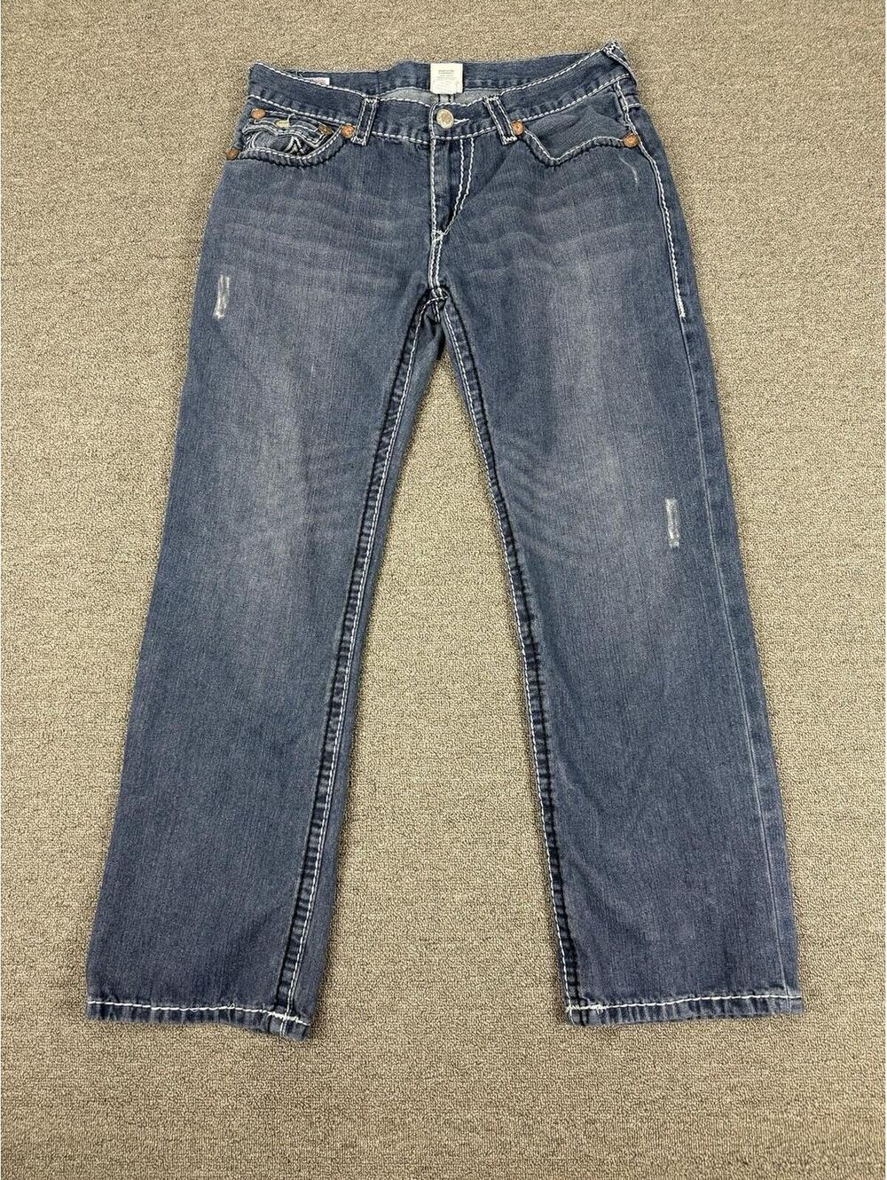 Y2K VTG True Religion Mens Bobby 38x31 World Tour Straight Leg Designer USA Made
